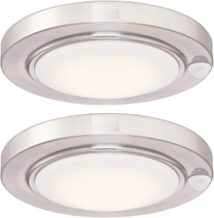 GRUENLICH LED Motion Sensor Flush Mount Ceiling Lighting Fixture, 8.7 Inch 11.5W 890 Lumen, Metal Housing, ETL Rated, 2-Pack, Nickel Finish-5000K
