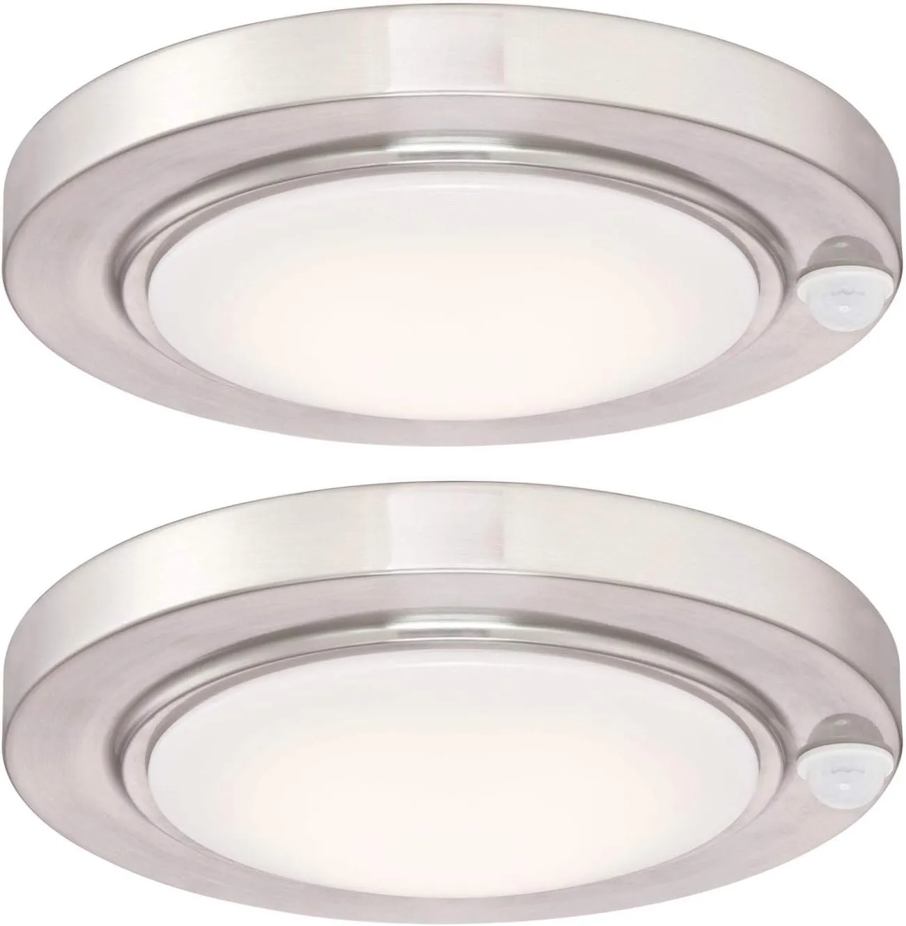 GRUENLICH LED Motion Sensor Flush Mount Ceiling Lighting Fixture, 8.7 Inch 11.5W 890 Lumen, Metal Housing, ETL Rated, 2-Pack, Nickel Finish-5000K
