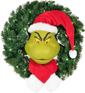 Hallmark Keepsake Grinch Christmas Wreath, Dr. Seuss' How the Grinch Stole Christmas! Grinch With Light, Sound and Motion, Christmas Movie Gifts