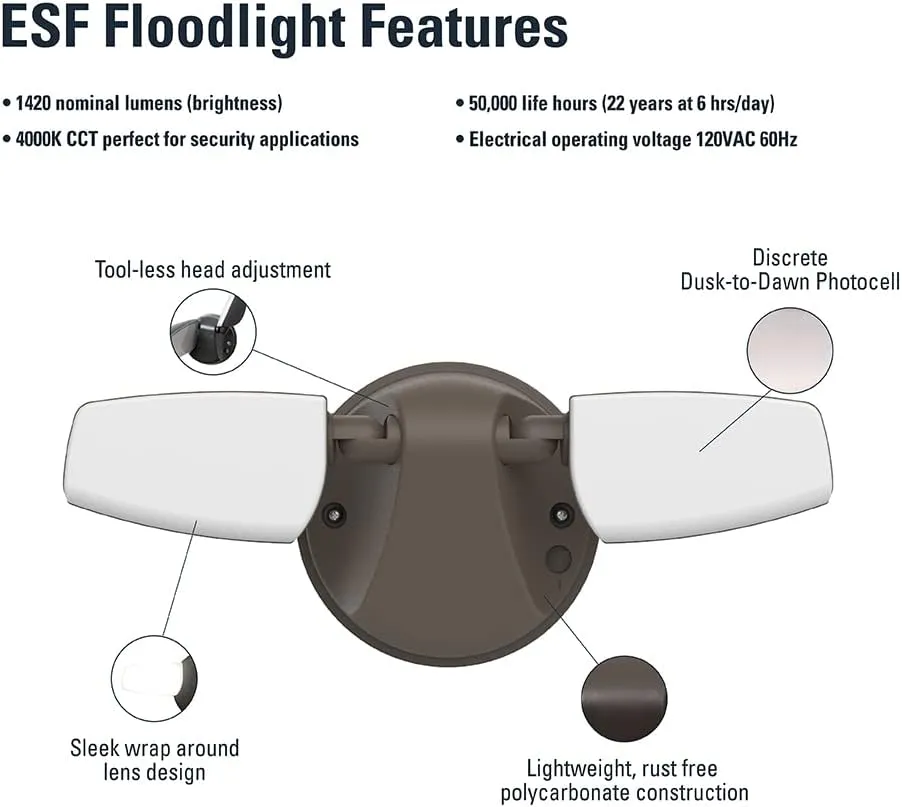 HALO Outdoor LED Flood & Security Light – Dusk to Dawn Photocell 1420 Lumens Bronze
