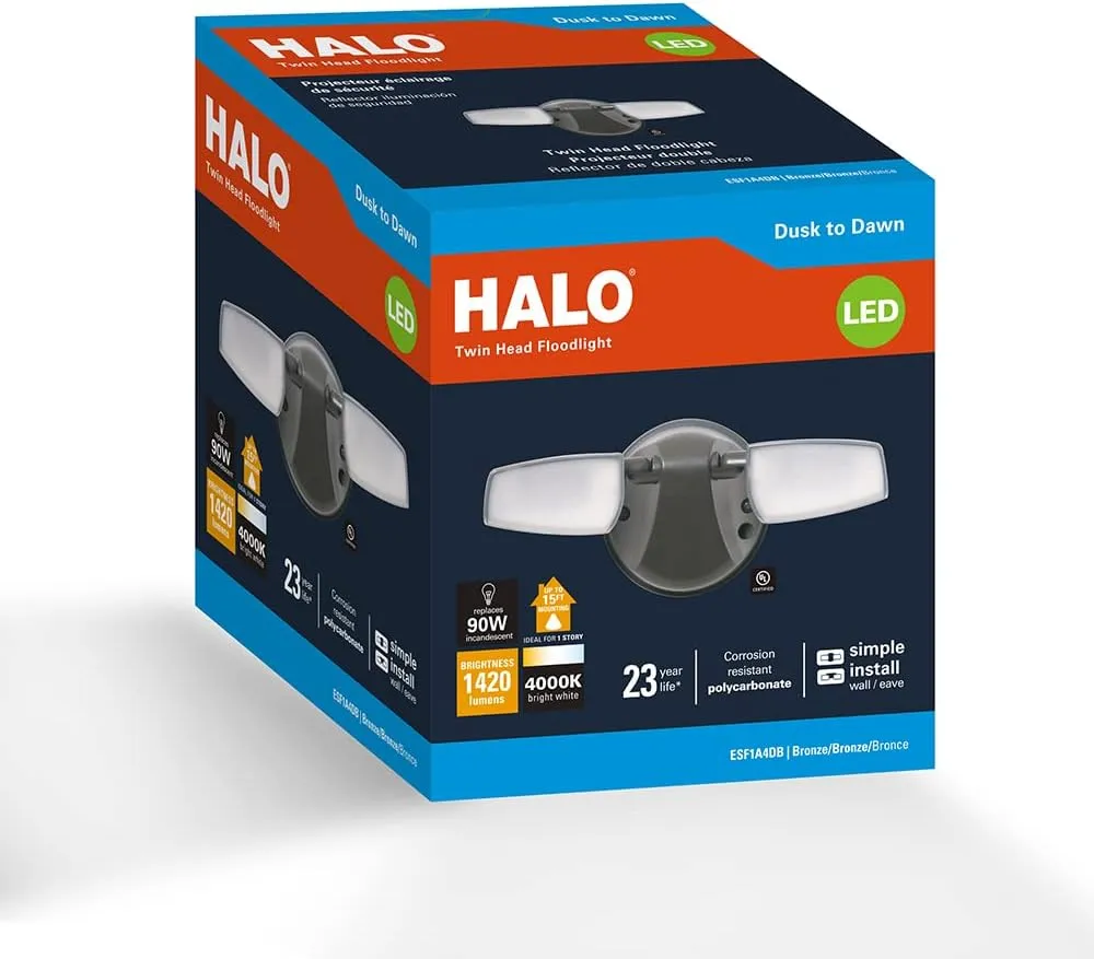 HALO Outdoor LED Flood & Security Light – Dusk to Dawn Photocell 1420 Lumens Bronze