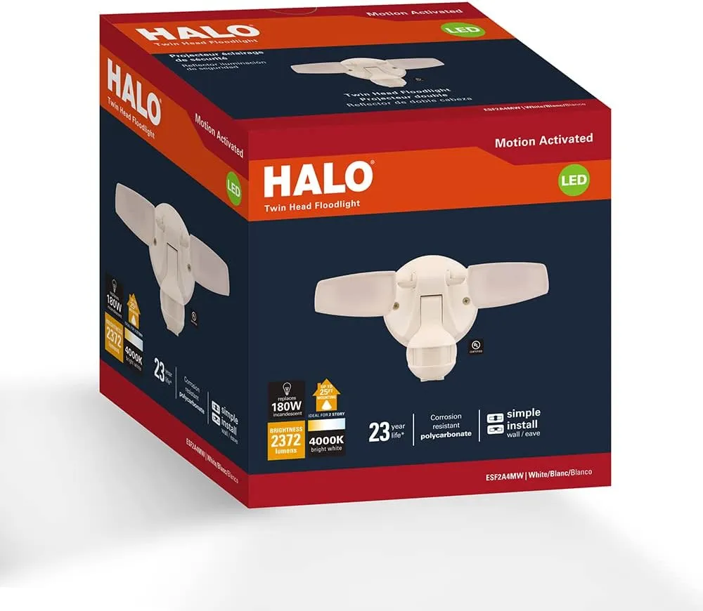 HALO Outdoor LED Flood & Security Light - Motion Activated Dusk to Dawn 2372 Lumens White (ESF2A4MW)