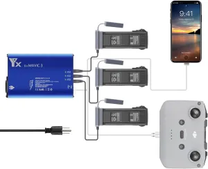 Hanatora Parallel Fast Charger for DJI Mavic 3/Cine/Classic/Pro/Enterprise Battery,Rapid Quick Multi Charging Hub Drone Accessories