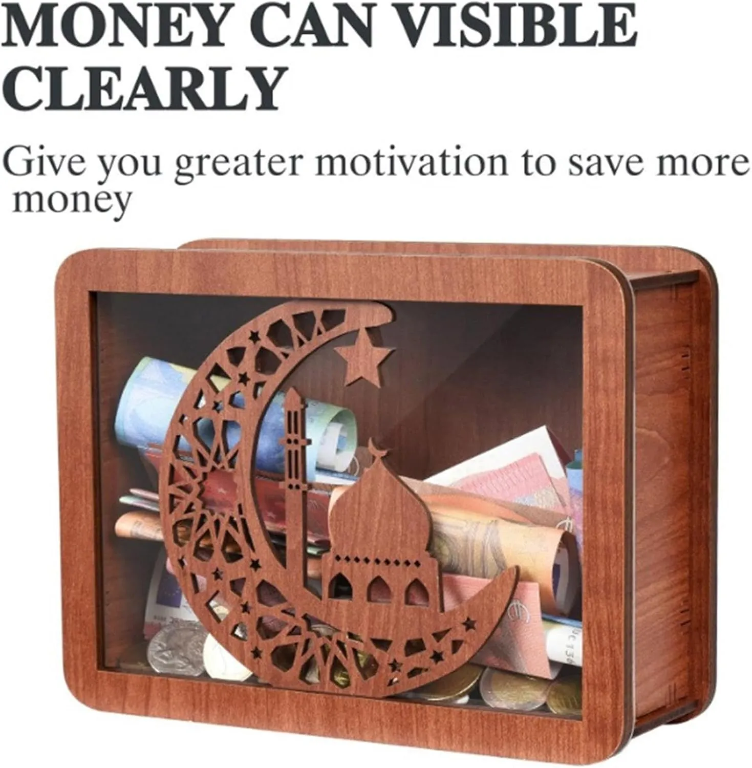 Handmade Natural Wooden PiggyBanks Decorative Saveing Money Box with Money Goal Counter PiggyBanks for Kids