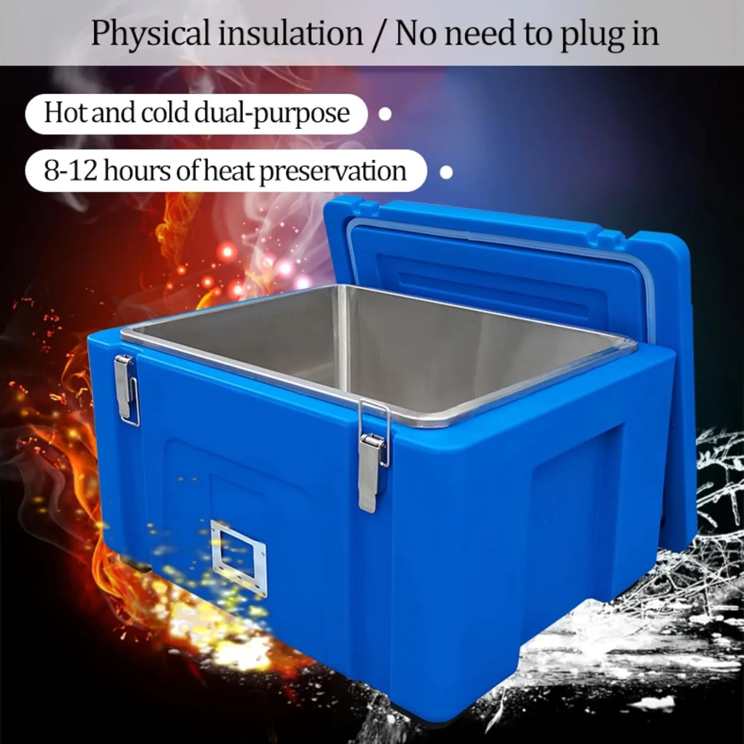 Hard Cooler Insulated Portable Ice Chest Box, Food Warming Cabinet, Fresh Cooler Box, 304 Stainless Steel Liner, PE Material, for Beach, Drink, Camping, Picnic, Barbecue