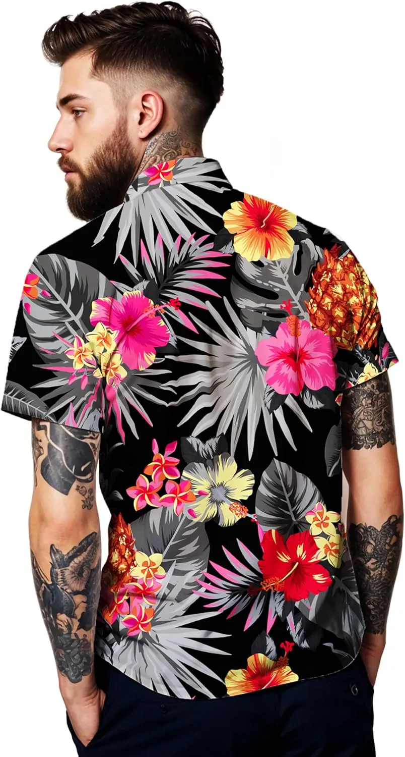 Hawaiian-Shirt Men Short-Sleeve Front-Pocket Stylish Funky Pineapple Fruits Tropical Unisex