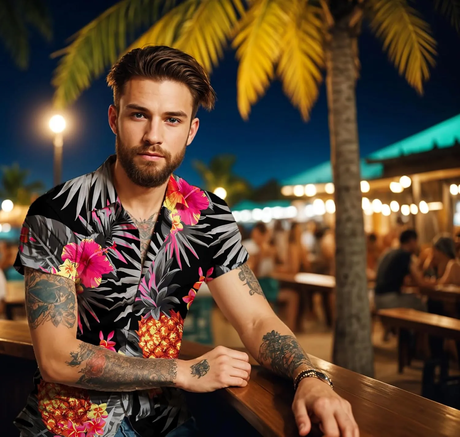 Hawaiian-Shirt Men Short-Sleeve Front-Pocket Stylish Funky Pineapple Fruits Tropical Unisex