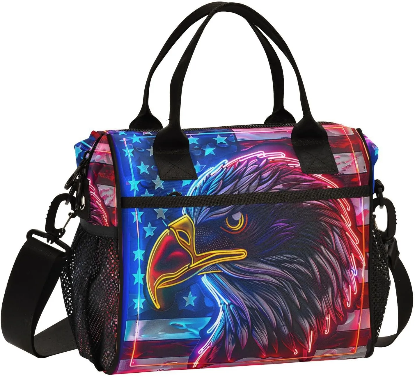 Hawk Flag Neon Large Lunch Box for Men Women Adults Insulated Lunch Bag Cooler Bag with Adjustable Shoulder Strap for Work Picnic Travel