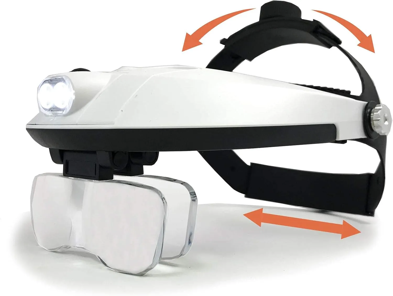 HAWK OPTICALS 2 LED Illuminated Headband Magnifier - White || 5 Lens Power Options || Adjustable Fit || Great for Jewelry Making, Watch & Electronic Repair, Sewing & Embroidery