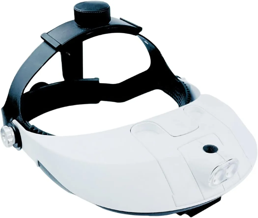 HAWK OPTICALS 2 LED Illuminated Headband Magnifier - White || 5 Lens Power Options || Adjustable Fit || Great for Jewelry Making, Watch & Electronic Repair, Sewing & Embroidery