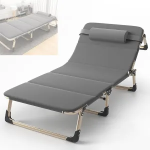 Heavy Duty Camp Cot for Adults for Adults with Mattress and Pillow, 4-Level Adjustable Portable Folding Bed Enlarge Width Comfortable Sleeping Cots for Indoor Outdoor(190 * 68 * 30cm)