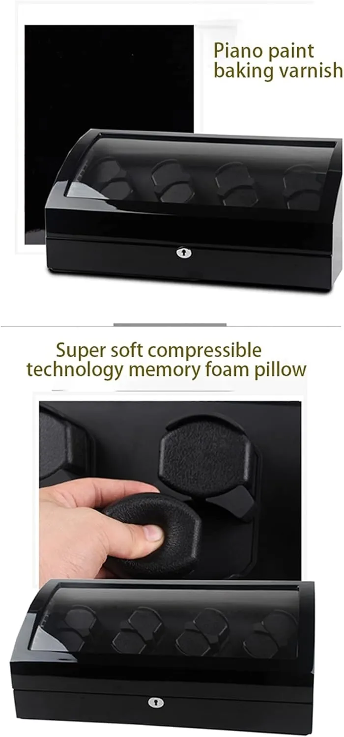 High End Watch Winder Capacity Watches Display Box with LED Lights Soft Flexible Watch Pillows Super Quiet Motor Fit Lady and Man Watches (Black B 8 8)