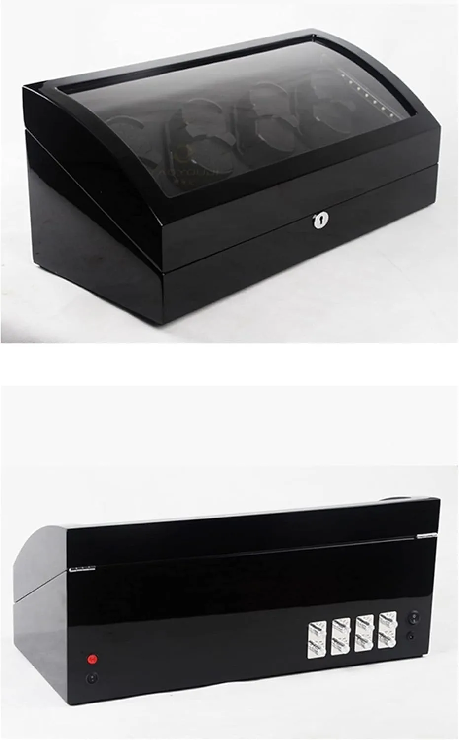 High End Watch Winder Capacity Watches Display Box with LED Lights Soft Flexible Watch Pillows Super Quiet Motor Fit Lady and Man Watches (Black B 8 8)