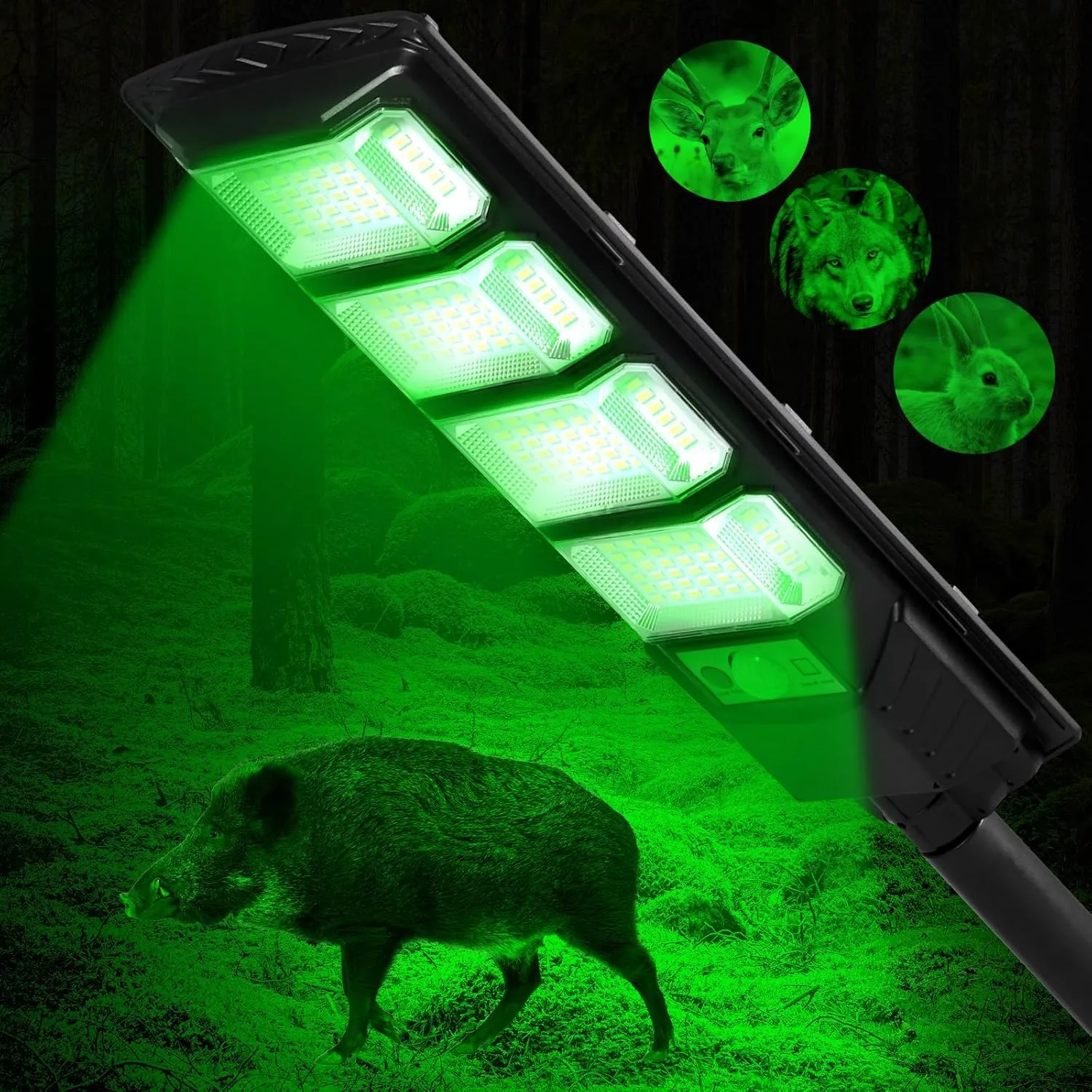 Hog Lights for Night Hunting, 12000LM Solar Green Hunting Light with Remote, Motion Sensor and Waterproof, Hog Light for Predator Coyote Hog Deer Varmint— Perfect Hunting Accessories