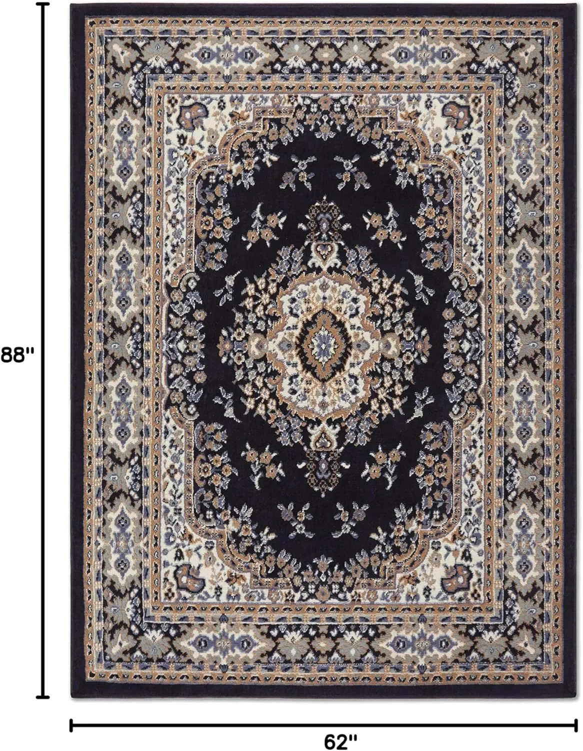 Home Dynamix Premium Sakarya Traditional Medallion Area Rug, Navy Blue/Brown, 5'2"x7'4"