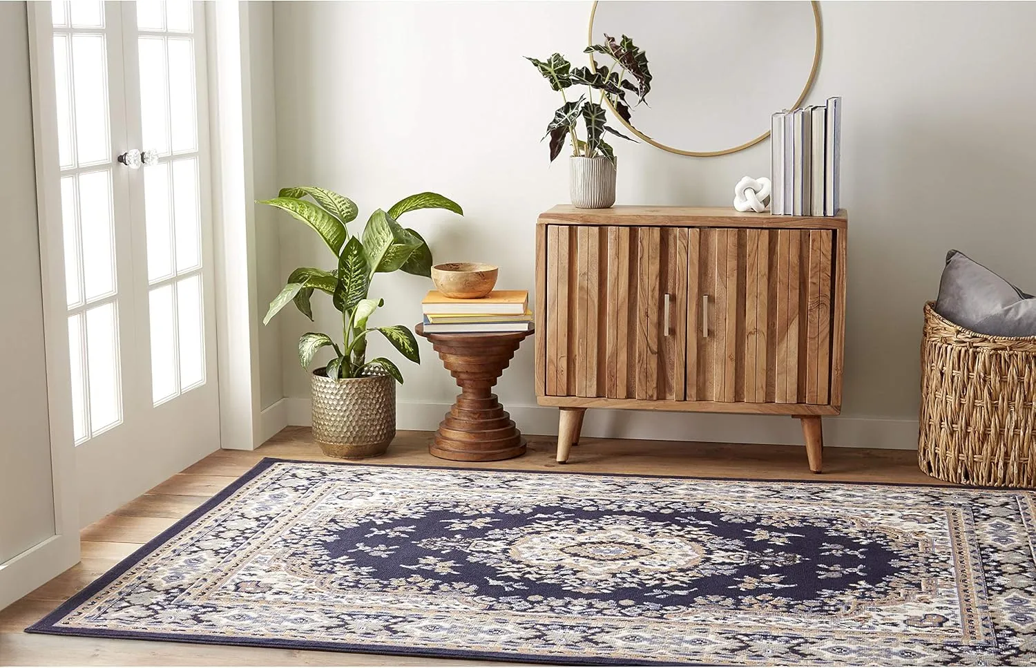 Home Dynamix Premium Sakarya Traditional Medallion Area Rug, Navy Blue/Brown, 5'2"x7'4"