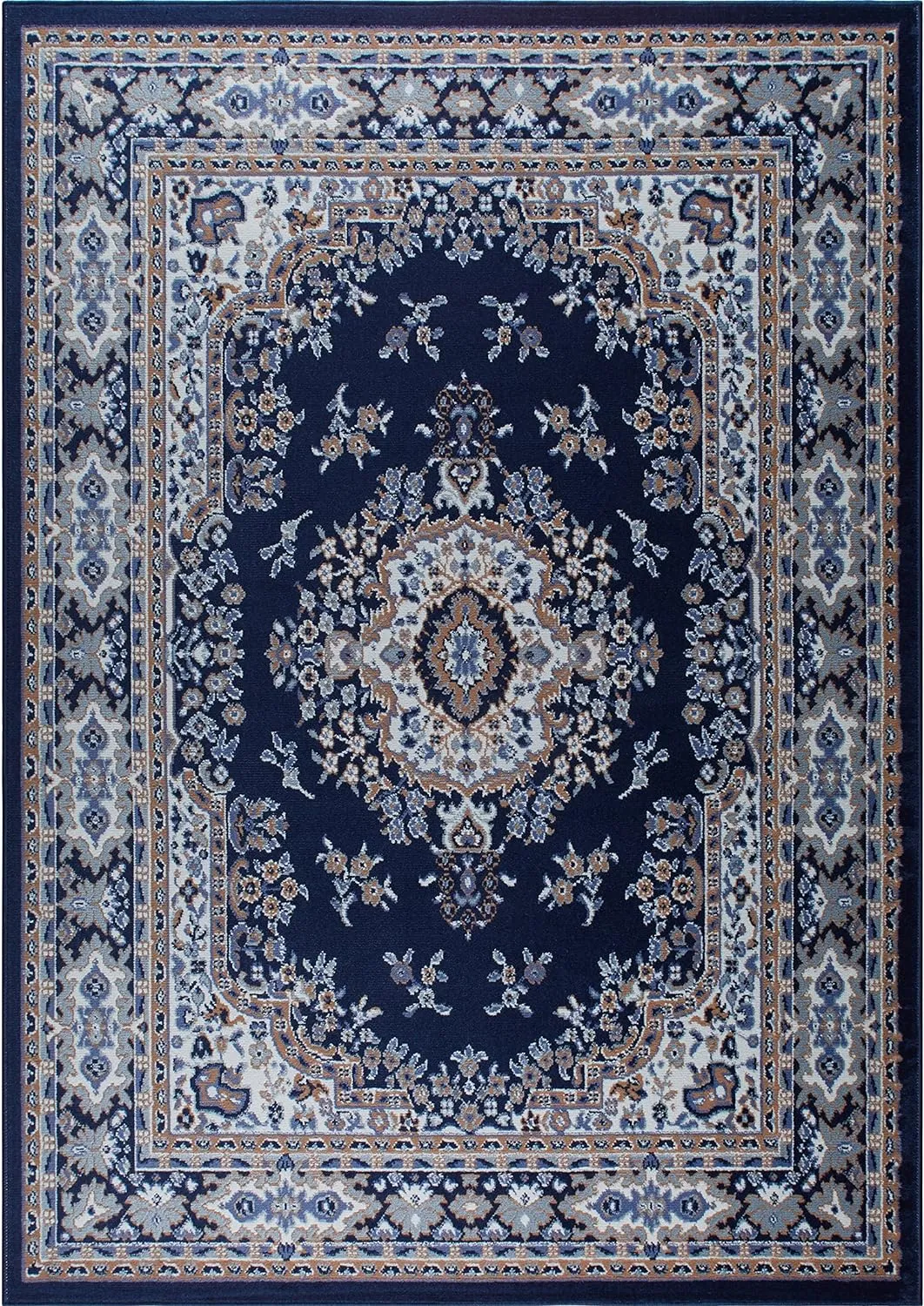 Home Dynamix Premium Sakarya Traditional Medallion Area Rug, Navy Blue/Brown, 5'2"x7'4"