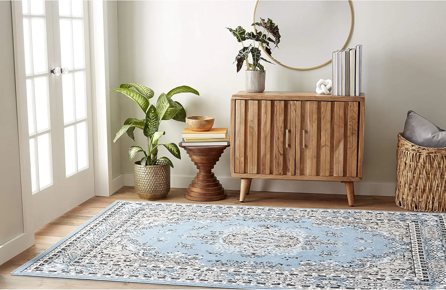 Home Dynamix Premium Sakarya Traditional Medallion Border Area Rug, Blue, (5'2"x7'4") Rectangle