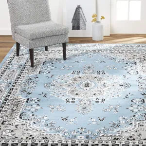 Home Dynamix Premium Sakarya Traditional Medallion Border Area Rug, Blue, (5'2"x7'4") Rectangle