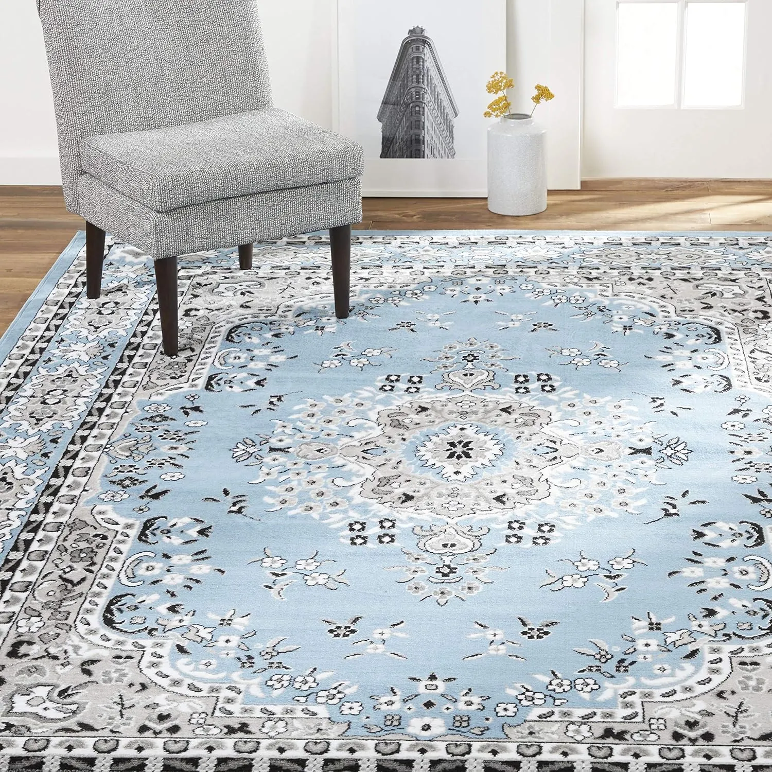 Home Dynamix Premium Sakarya Traditional Medallion Border Area Rug, Blue, (5'2"x7'4") Rectangle