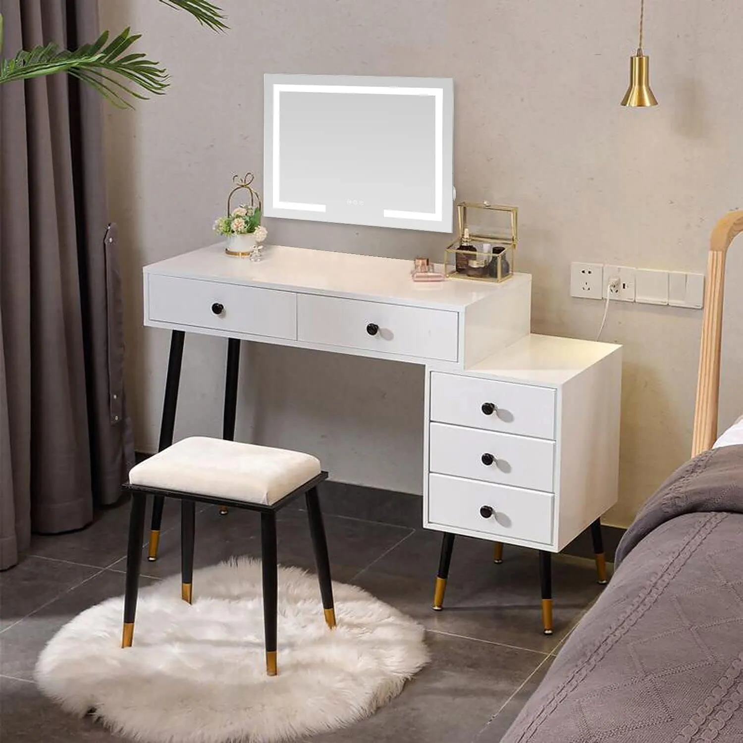 HOMPEN Vanity Mirror with Lights Lighted Makeup Mirror with Lights, Dimmable 3 Modes LED Light Strips Touch Control Light Up Mirror with USB Charging Port, White