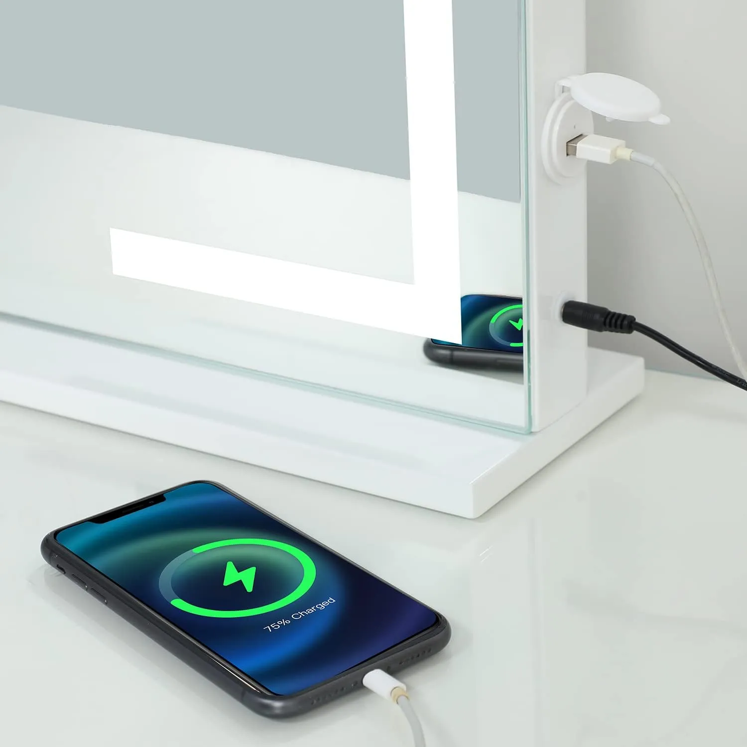 HOMPEN Vanity Mirror with Lights Lighted Makeup Mirror with Lights, Dimmable 3 Modes LED Light Strips Touch Control Light Up Mirror with USB Charging Port, White