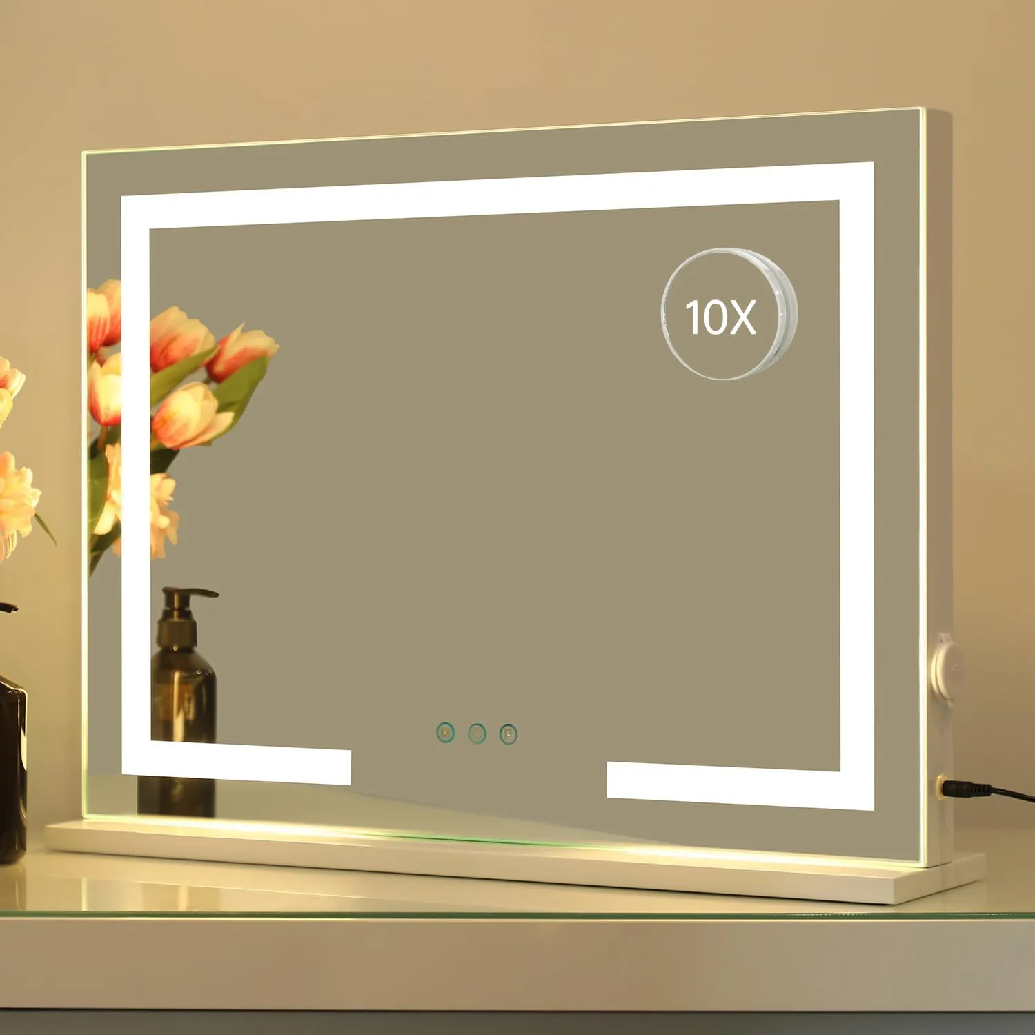 HOMPEN Vanity Mirror with Lights Lighted Makeup Mirror with Lights, Dimmable 3 Modes LED Light Strips Touch Control Light Up Mirror with USB Charging Port, White