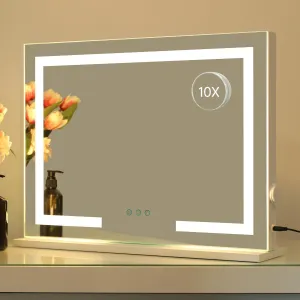 HOMPEN Vanity Mirror with Lights Lighted Makeup Mirror with Lights, Dimmable 3 Modes LED Light Strips Touch Control Light Up Mirror with USB Charging Port, White