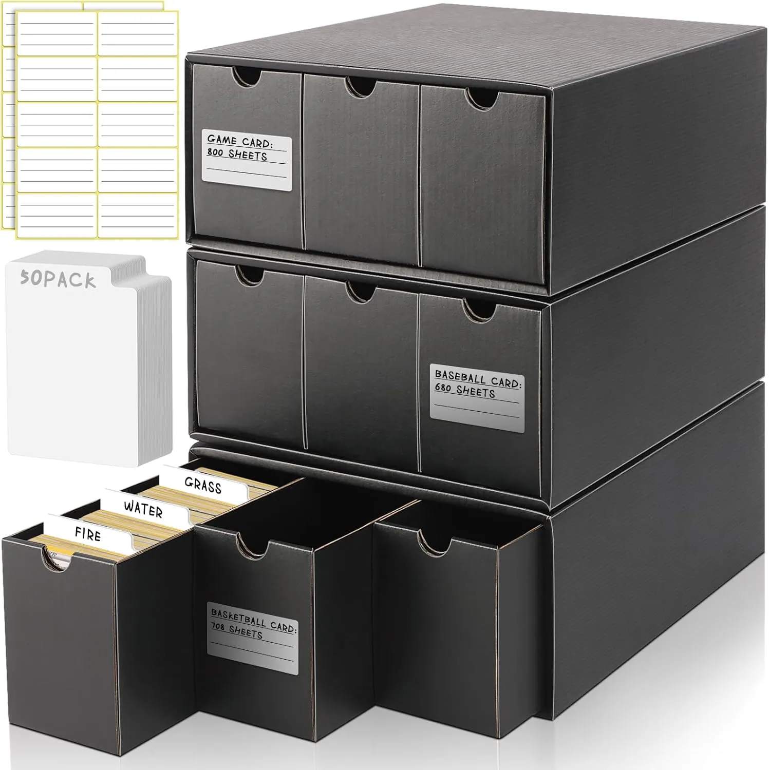 Homthy Trading Cardboard Storage Box 9 Pack with 50 Card Dividers, Card Storage Organizer with Labels Fit for MTG TCG and Sport Cards
