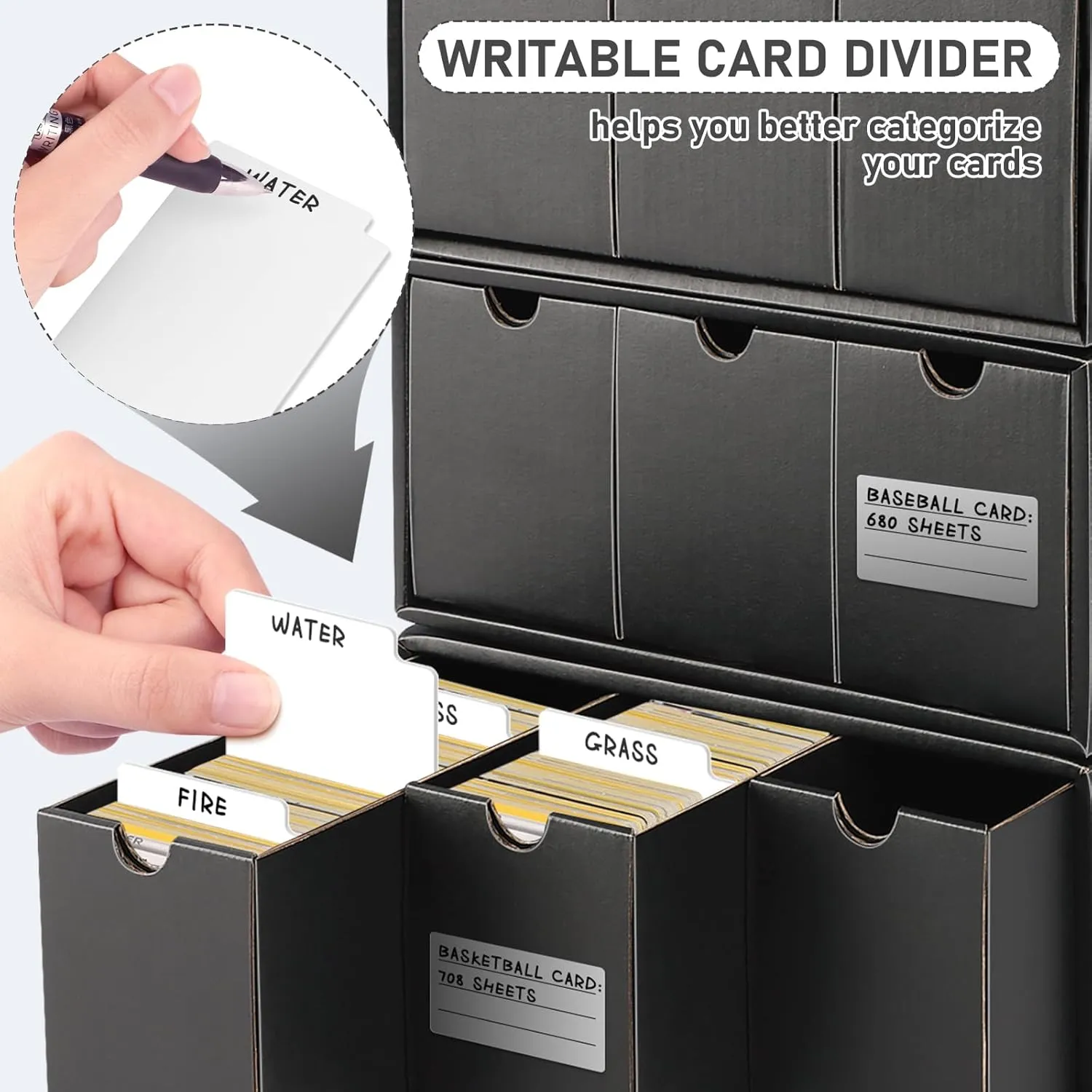 Homthy Trading Cardboard Storage Box 9 Pack with 50 Card Dividers, Card Storage Organizer with Labels Fit for MTG TCG and Sport Cards