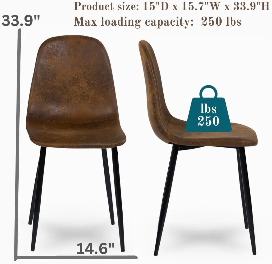 Homy Casa Medieval Modern Padded Dining Chairs Set of 4 Kitchen Chairs with Metal Legs Living Room Fabric Suede Seat Side Chairs, Brown