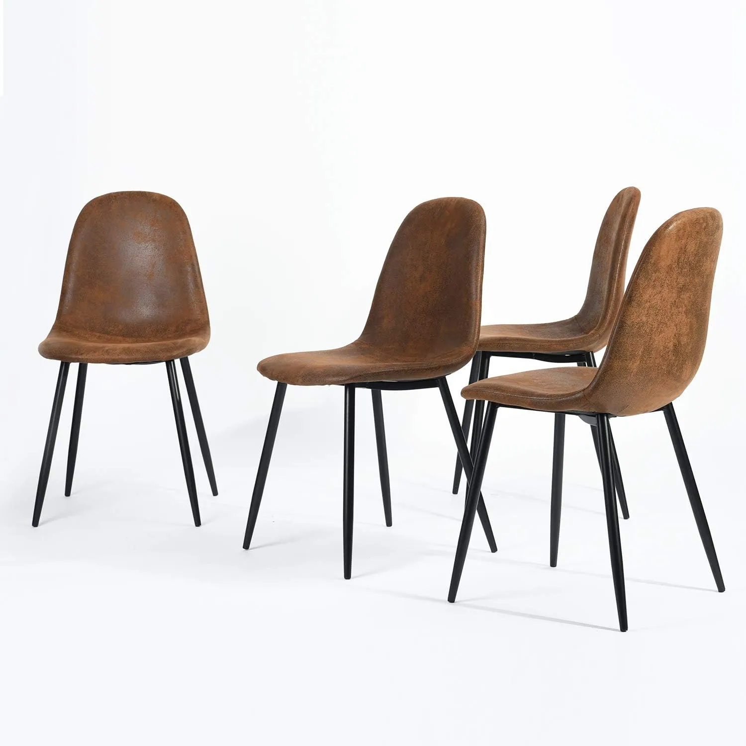 Homy Casa Medieval Modern Padded Dining Chairs Set of 4 Kitchen Chairs with Metal Legs Living Room Fabric Suede Seat Side Chairs, Brown