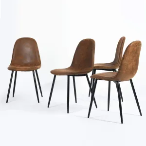 Homy Casa Medieval Modern Padded Dining Chairs Set of 4 Kitchen Chairs with Metal Legs Living Room Fabric Suede Seat Side Chairs, Brown