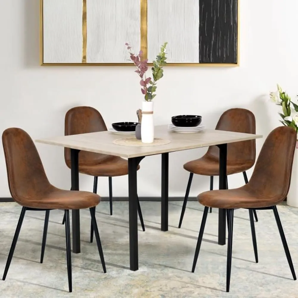 Homy Casa Medieval Modern Padded Dining Chairs Set of 4 Kitchen Chairs with Metal Legs Living Room Fabric Suede Seat Side Chairs, Brown