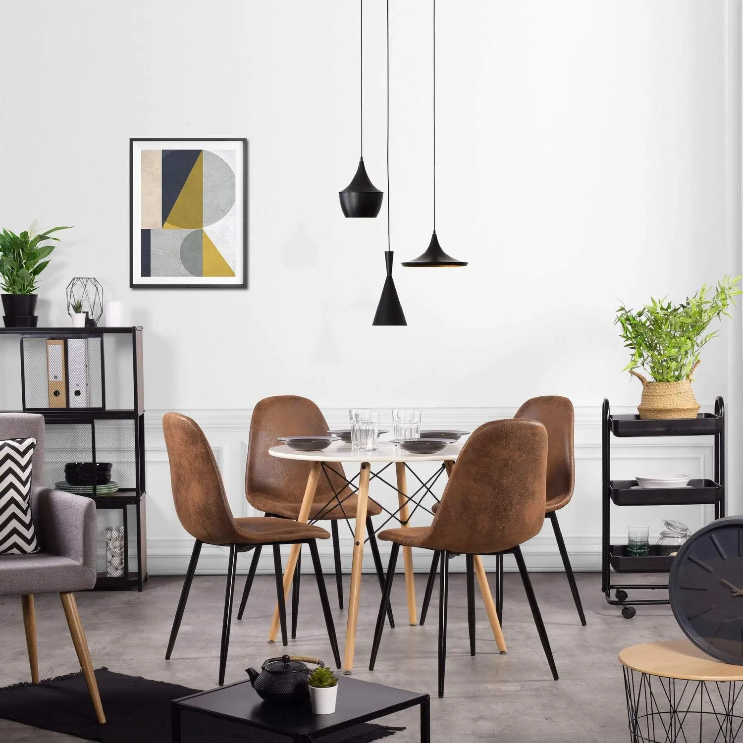 Homy Casa Medieval Modern Padded Dining Chairs Set of 4 Kitchen Chairs with Metal Legs Living Room Fabric Suede Seat Side Chairs, Brown