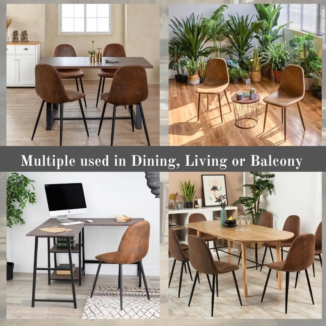Homy Casa Medieval Modern Padded Dining Chairs Set of 4 Kitchen Chairs with Metal Legs Living Room Fabric Suede Seat Side Chairs, Brown