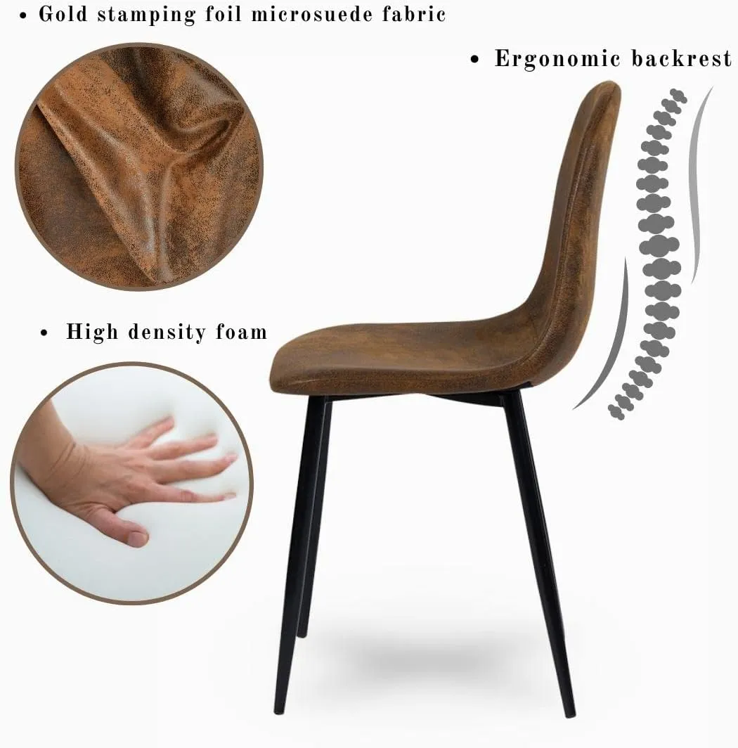 Homy Casa Medieval Modern Padded Dining Chairs Set of 4 Kitchen Chairs with Metal Legs Living Room Fabric Suede Seat Side Chairs, Brown