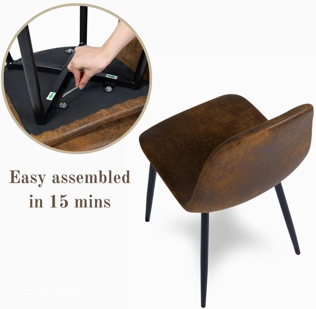 Homy Casa Medieval Modern Padded Dining Chairs Set of 4 Kitchen Chairs with Metal Legs Living Room Fabric Suede Seat Side Chairs, Brown