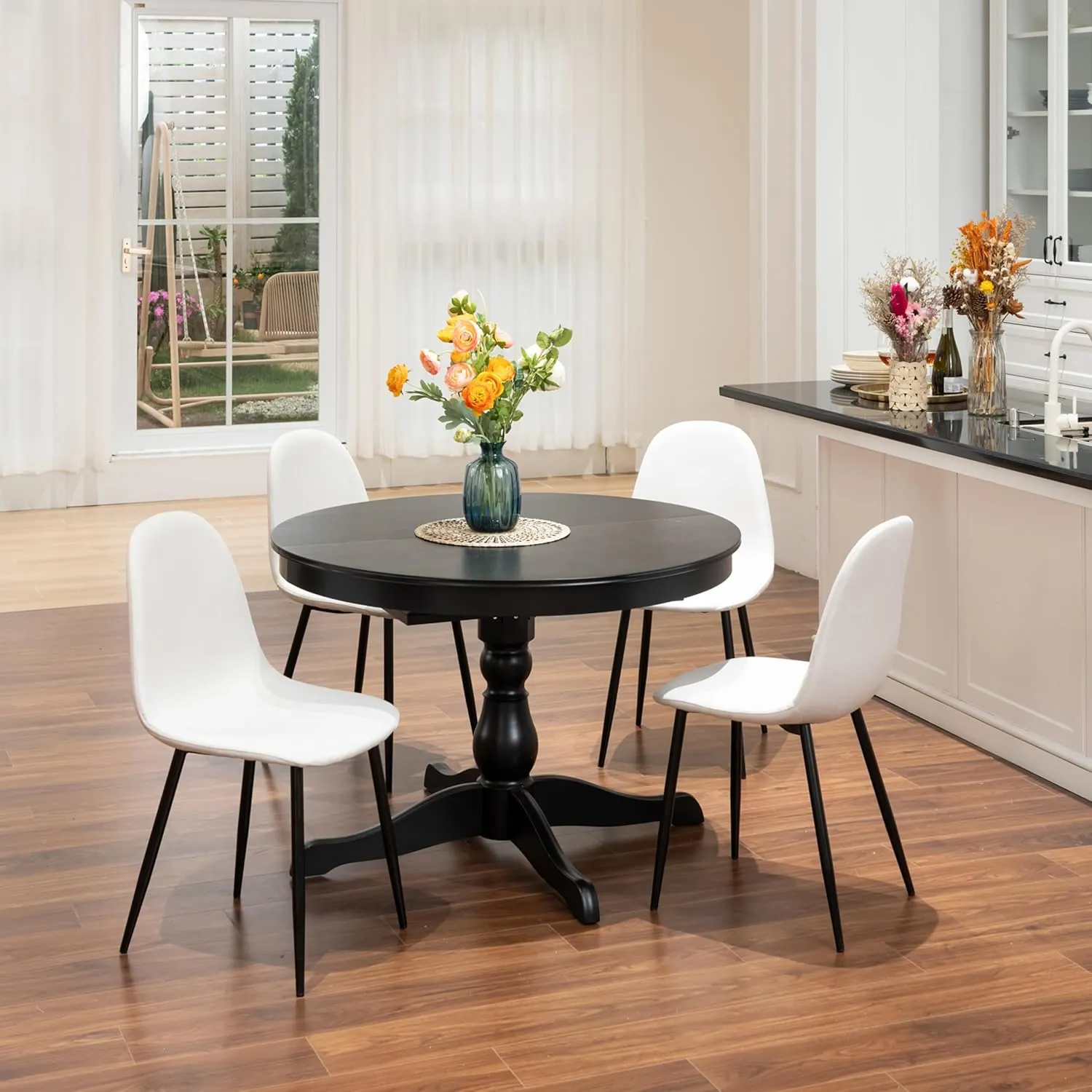 Homy Casa Mid-Century Modern Upholstered Dining Chairs Set, Kitchen Chairs with Metal Legs for Dining Room, Fabric Suede Seat Side Chair for Living Room (Beige, Set of 4)
