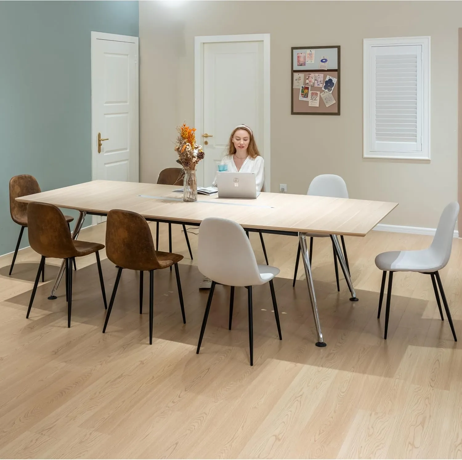 Homy Casa Mid-Century Modern Upholstered Dining Chairs Set, Kitchen Chairs with Metal Legs for Dining Room, Fabric Suede Seat Side Chair for Living Room (Beige, Set of 4)