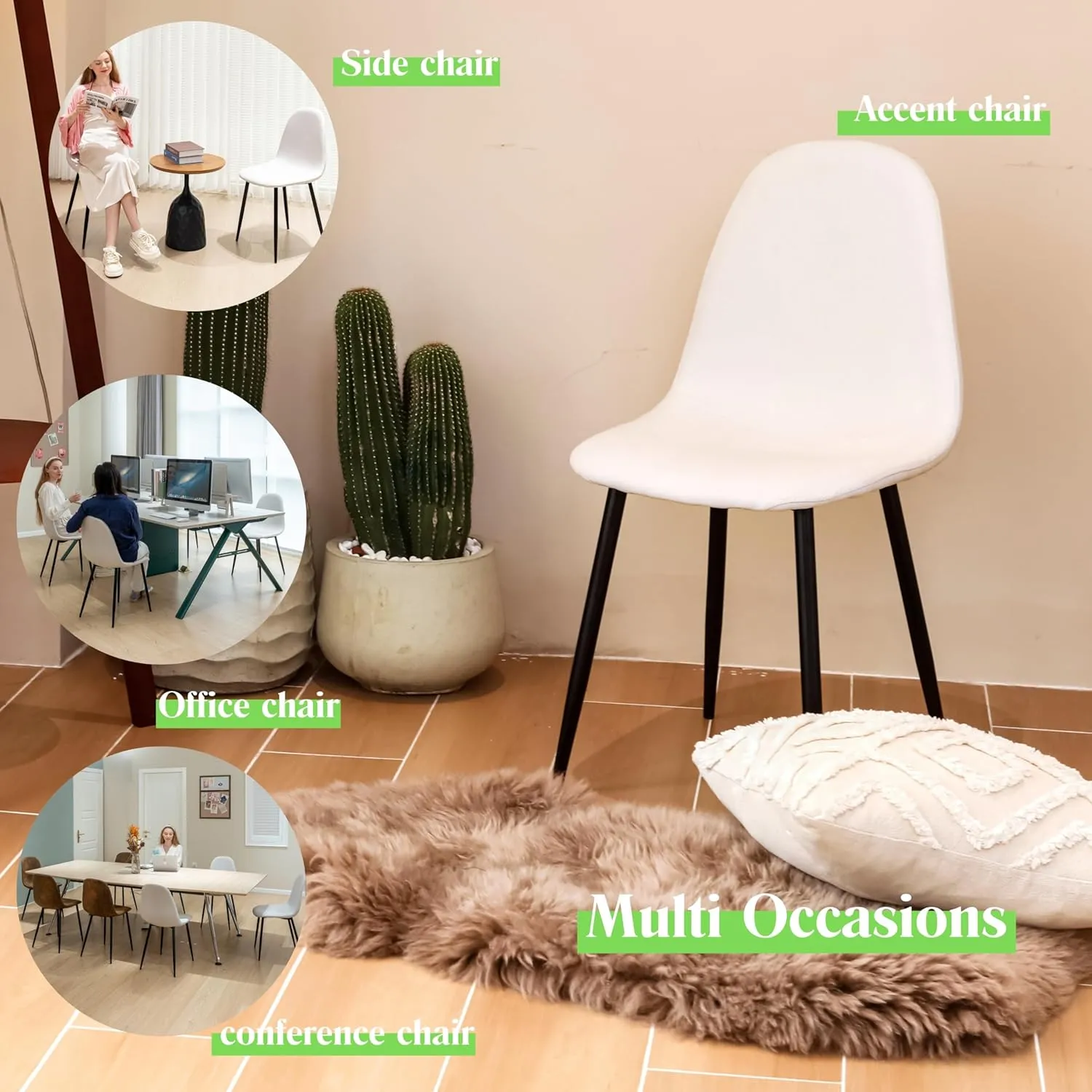 Homy Casa Mid-Century Modern Upholstered Dining Chairs Set, Kitchen Chairs with Metal Legs for Dining Room, Fabric Suede Seat Side Chair for Living Room (Beige, Set of 4)