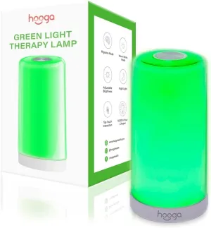 Hooga Green Light Therapy Lamp for Migraines, Headaches, Insomnia, Light Sensitivity, Anxiety Relief. Narrow Band Green LEDs. Soft Warm White Mode. Tap Touch Control Sensor. Dimmable. USB Type C.