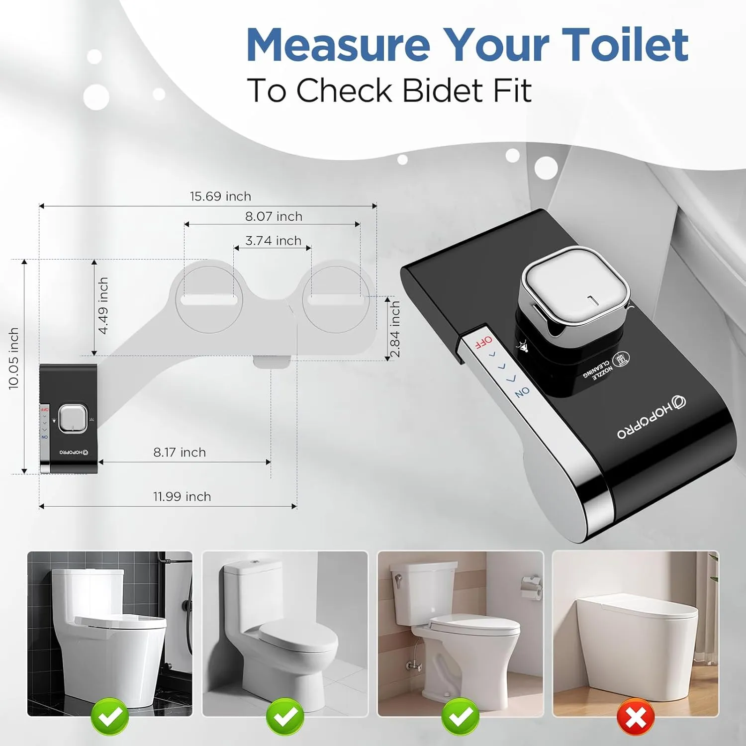 HOPOPRO Bidet with Single Finger Water Pressure Control, Self Cleaning Hygienic Dual Nozzle (Feminine/Rear Wash), Non-Electric Bidet Attachment for Toilet Seat, Easy DIY Install <5 Min -Black