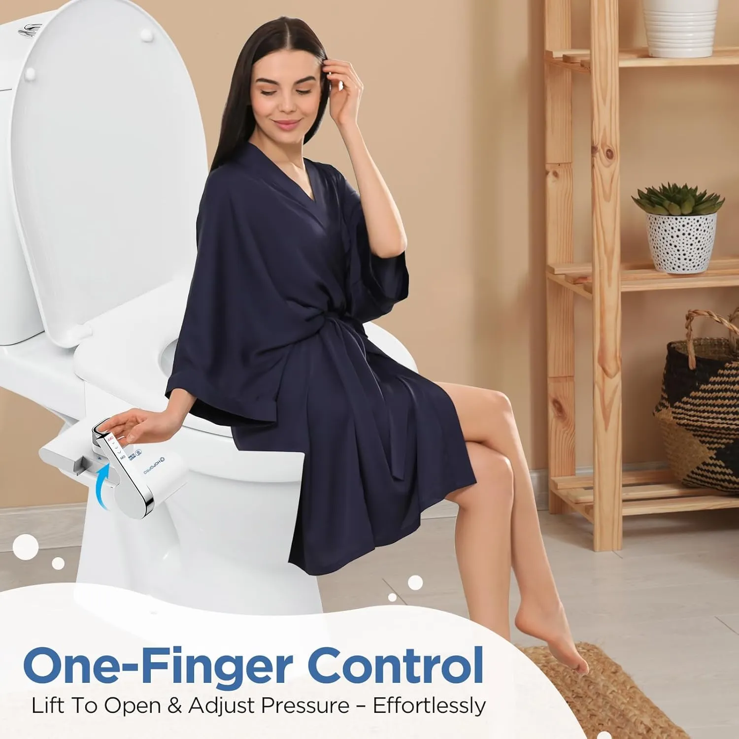 HOPOPRO Bidet with Single Finger Water Pressure Control, Self Cleaning Hygienic Dual Nozzle (Feminine/Rear Wash), Non-Electric Bidet Attachment for Toilet Seat, Easy DIY Install <5 Min -White