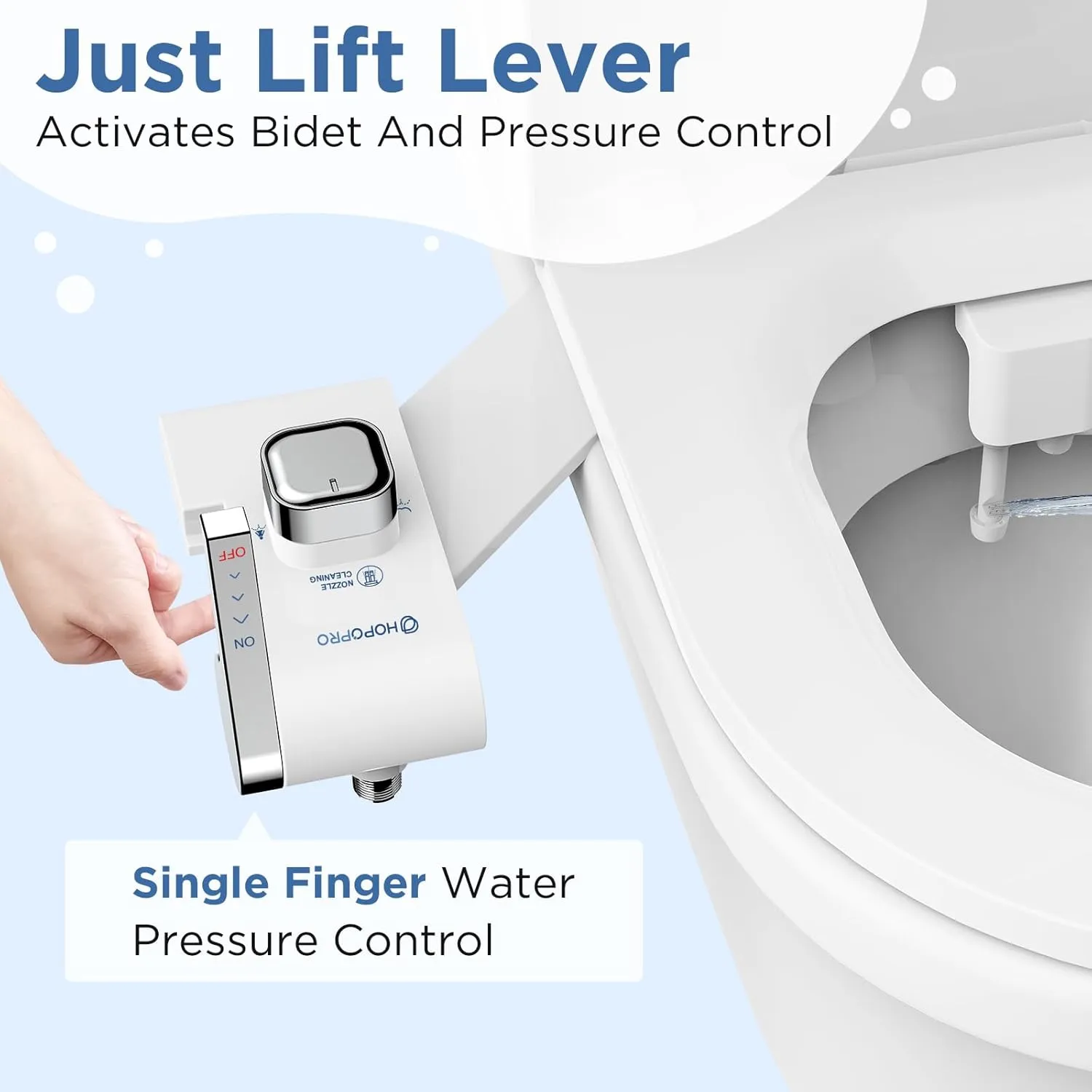 HOPOPRO Bidet with Single Finger Water Pressure Control, Self Cleaning Hygienic Dual Nozzle (Feminine/Rear Wash), Non-Electric Bidet Attachment for Toilet Seat, Easy DIY Install <5 Min -White