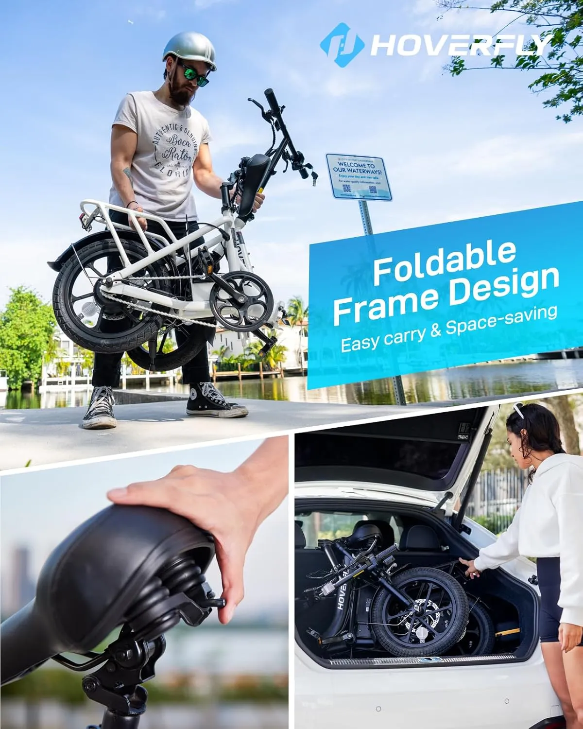 HOVERFLY H3 16" Electric Bike, Max 28Miles Range(Pedal-Assist) Folding E-Bike with Removable Battery, Front Suspension and Commuter Electric Bicycle Adults