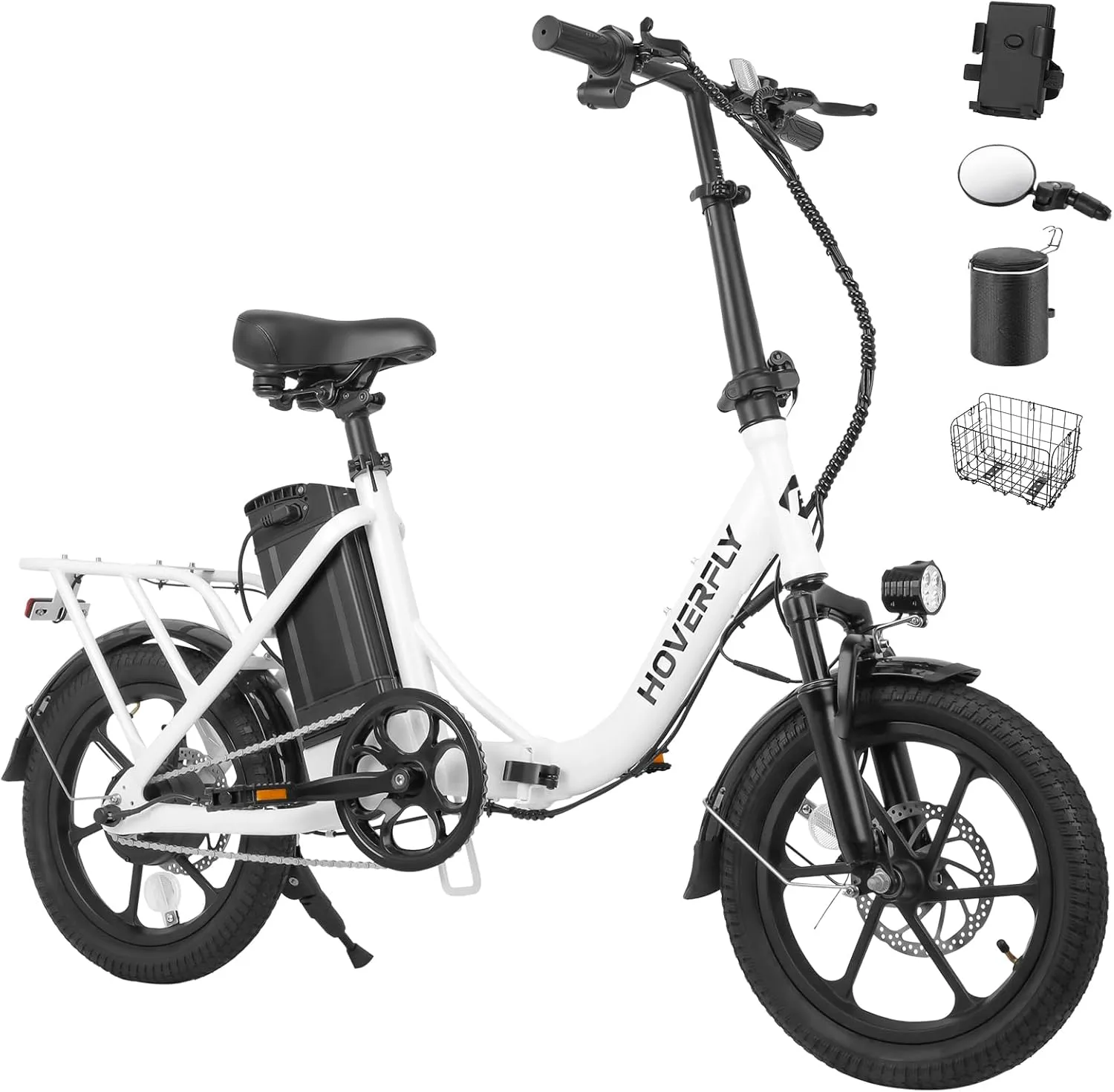 HOVERFLY H3 16" Electric Bike, Max 28Miles Range(Pedal-Assist) Folding E-Bike with Removable Battery, Front Suspension and Commuter Electric Bicycle Adults