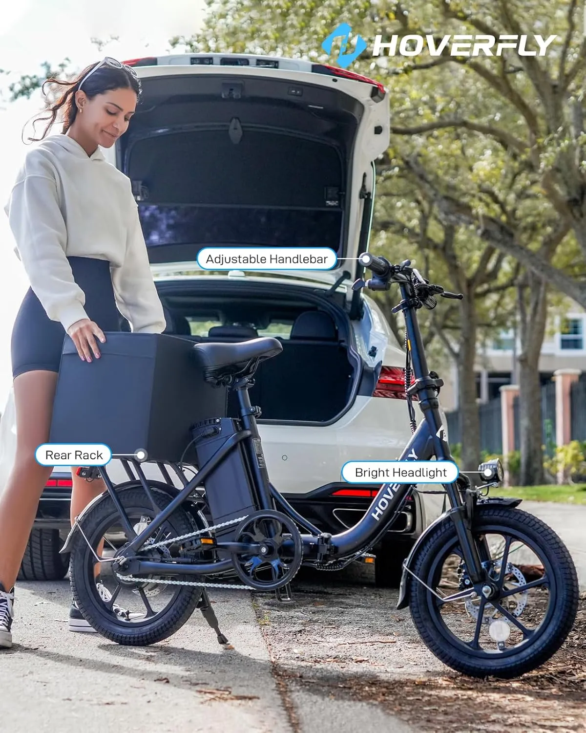 HOVERFLY H3 16" Electric Bike, Max 28Miles Range(Pedal-Assist) Folding E-Bike with Removable Battery, Front Suspension and Commuter Electric Bicycle Adults