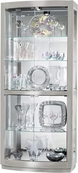 Howard Miller Campbell Curio Cabinet II, Illuminate Storage Cabinets - Metal Pad Lock with Halogen Lights - Silver Finishing Best for Decorative Items, Living Room, Office & Home Decor