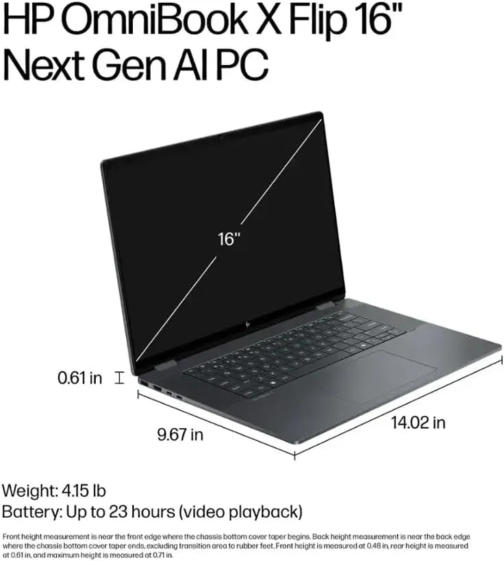 HP 2025 Laptop | OmniBook X Flip 2-in-1 | 16" 2880x1800 Touch OLED | Intel-8 Core Ultra 7 256V | 16GB LPDDR5 | 1TB SSD | Windows 11 Pro | Wi-Fi 7 - BT 5.4 - Backlit KB - 5MP Camera - Eclipse Gray